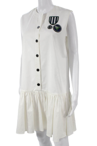 Christian Dior Women Sleeveless Shift Dress White Cotton Knee Length Size 10