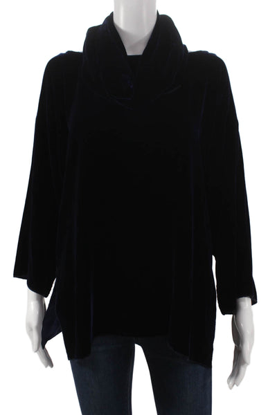 Zoran Womens Silk Cowl Neck Tunic 3/4 Sleeve Blue Size M
