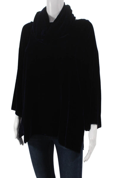 Zoran Womens Silk Cowl Neck Tunic 3/4 Sleeve Blue Size M