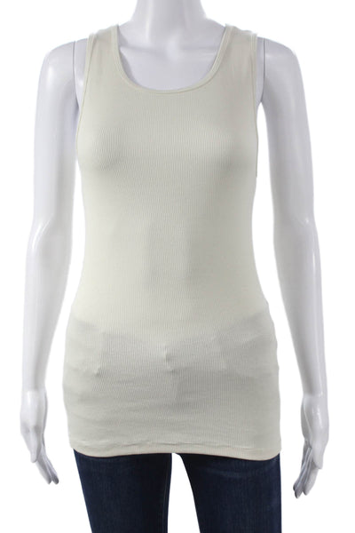 Skims Womens Basic Ivory Tank Sleeveless Cotton Elastane Round Neck Size M