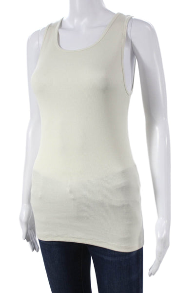 Skims Womens Basic Ivory Tank Sleeveless Cotton Elastane Round Neck Size M