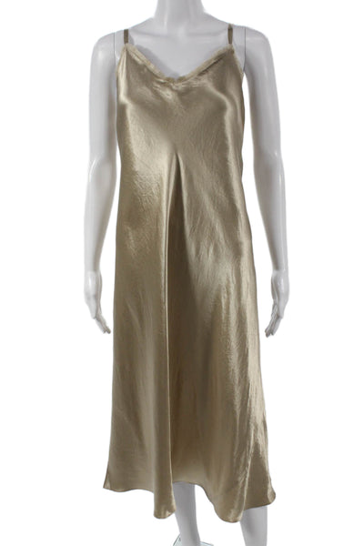 Vince Women Slip Dress Beige V Neck Sleeveless Knee Length Size L
