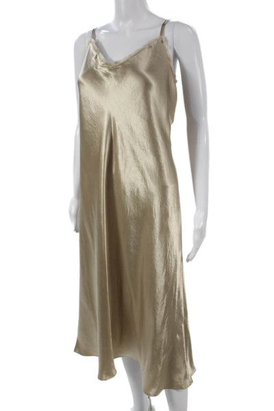 Vince Women Slip Dress Beige V Neck Sleeveless Knee Length Size L