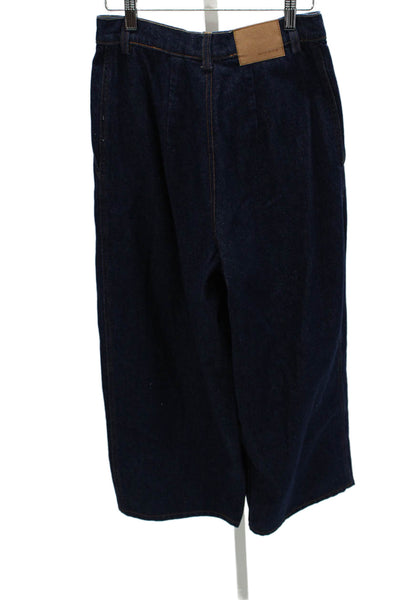 Magda Butrym Women Wide-Leg Jeans Blue Cotton High Rise Size 38