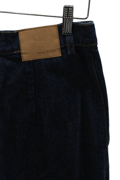 Magda Butrym Women Wide-Leg Jeans Blue Cotton High Rise Size 38