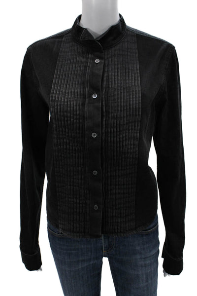 Loewe Womens Black Cotton Collared Button-Up Coat Long Sleeve Size 38