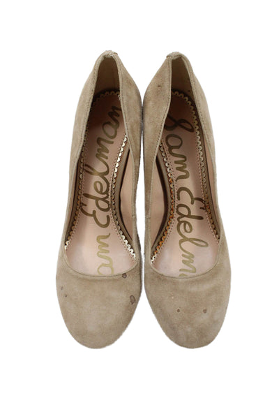 Sam Edelman Womens Suede Slip On Heels Pumps Beige Size 6.5