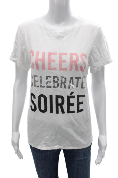 Cinq à Sept Womens White Cotton Graphic Crew Neck Short Sleeve T-Shirt Size S