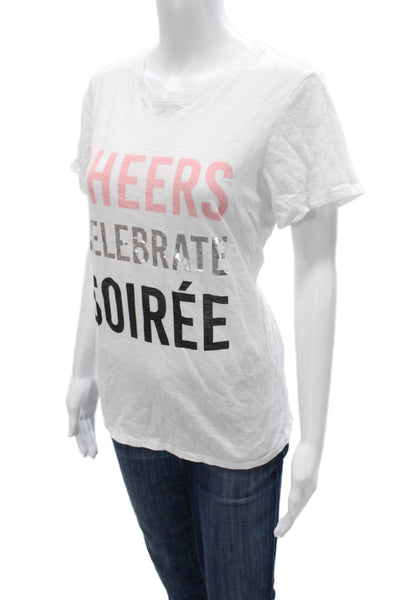 Cinq à Sept Womens White Cotton Graphic Crew Neck Short Sleeve T-Shirt Size S