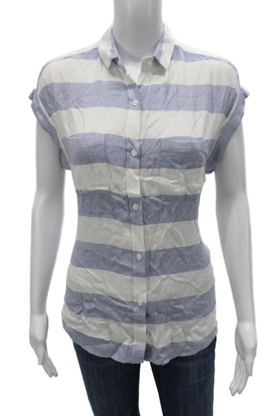 Rails Women Basic Striped Collared Button Up Rayon Top Sleeveless Size XS