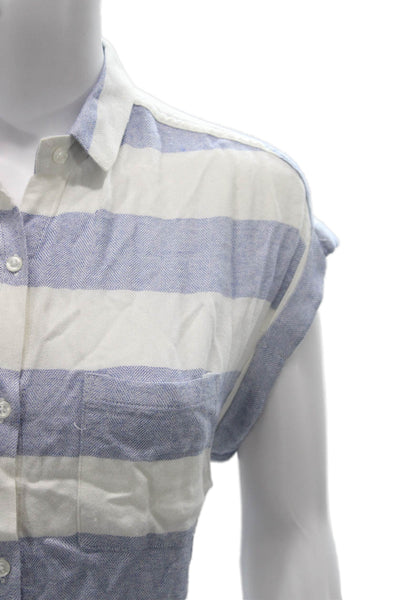 Rails Women Basic Striped Collared Button Up Rayon Top Sleeveless Size XS