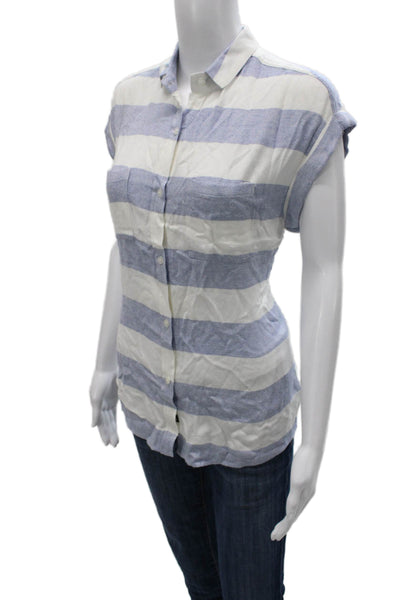 Rails Women Basic Striped Collared Button Up Rayon Top Sleeveless Size XS