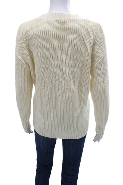Parentezi Womens Pullover Sweater Ivory Cotton Crew Neck Long Sleeve Size XS