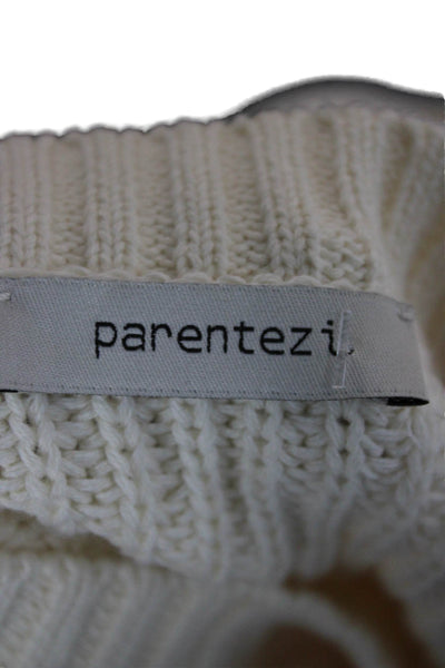 Parentezi Womens Pullover Sweater Ivory Cotton Crew Neck Long Sleeve Size XS