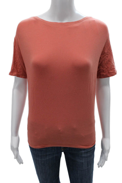 Lululemon Women Basic Cotton Boat Neck Short Sleeve T-Shirt Orange Size 4