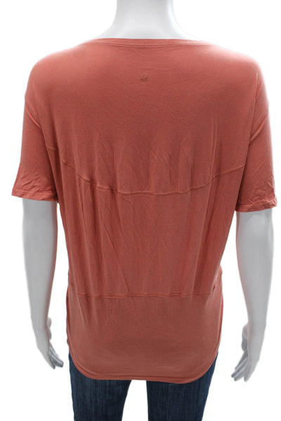 Lululemon Women Basic Cotton Boat Neck Short Sleeve T-Shirt Orange Size 4