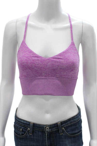 Alo Womens Strappy Back V Neck Stretch Knit Sports Bra Purple Size XS