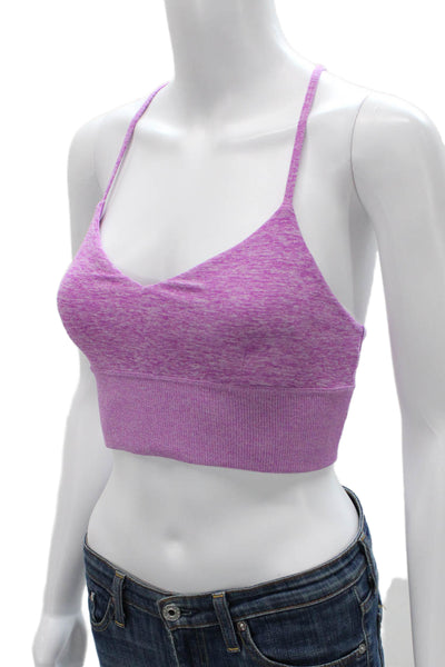 Alo Womens Strappy Back V Neck Stretch Knit Sports Bra Purple Size XS