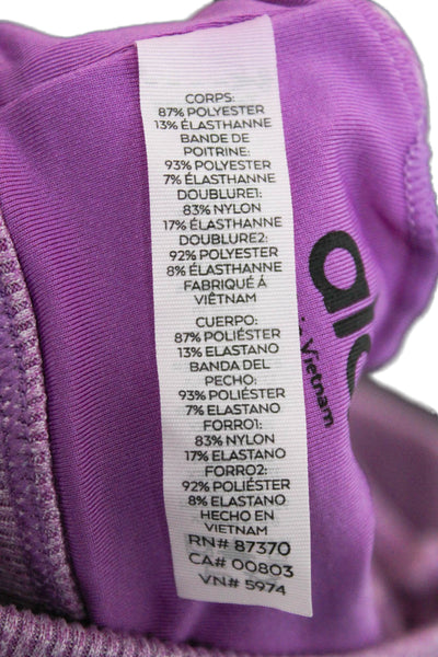 Alo Womens Strappy Back V Neck Stretch Knit Sports Bra Purple Size XS