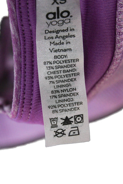 Alo Womens Strappy Back V Neck Stretch Knit Sports Bra Purple Size XS