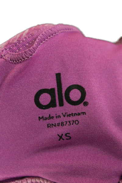 Alo Womens Strappy Back V Neck Stretch Knit Sports Bra Purple Size XS