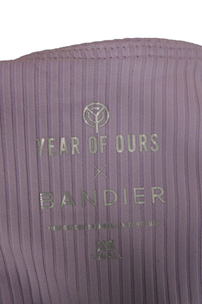 Year Of Ours x Bandier Womens Purple Striped Nylon Compression Leggings Size XS