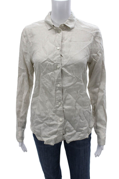 J Crew Womens Beige Linen Collared Button-Up Long Sleeve Top Size 00