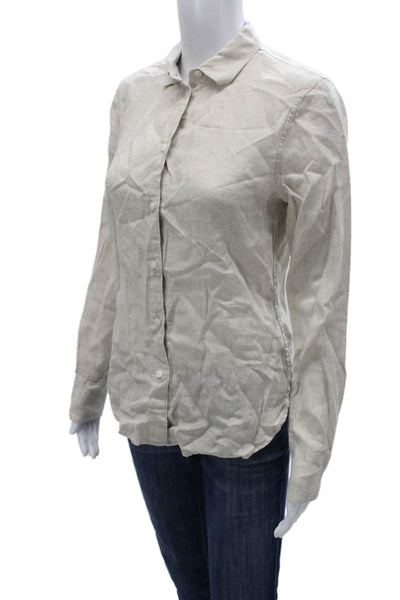 J Crew Womens Beige Linen Collared Button-Up Long Sleeve Top Size 00