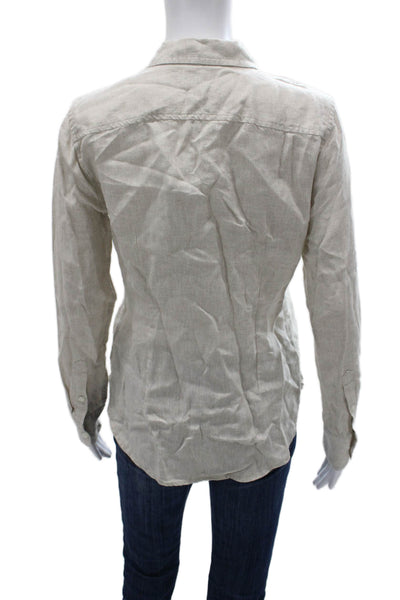 J Crew Womens Beige Linen Collared Button-Up Long Sleeve Top Size 00