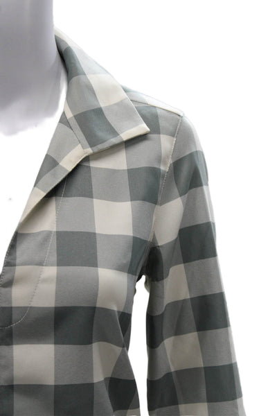 Tuckernuck Women Gray Plaid Collared Tunic Blouse 3/4 Sleeve Polyester Size XS