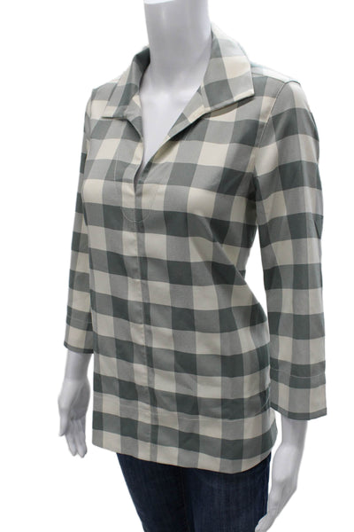 Tuckernuck Women Gray Plaid Collared Tunic Blouse 3/4 Sleeve Polyester Size XS