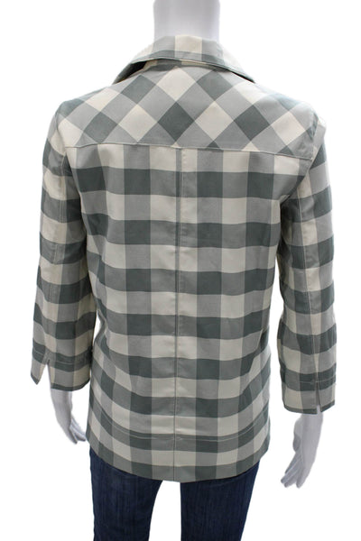Tuckernuck Women Gray Plaid Collared Tunic Blouse 3/4 Sleeve Polyester Size XS