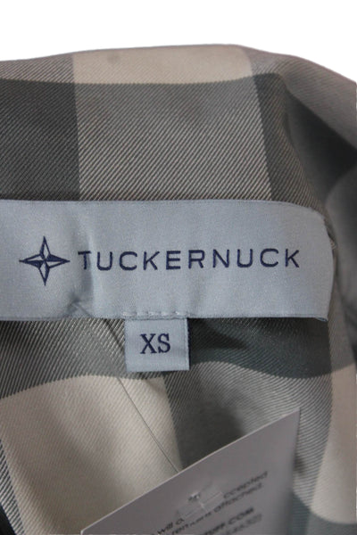 Tuckernuck Women Gray Plaid Collared Tunic Blouse 3/4 Sleeve Polyester Size XS