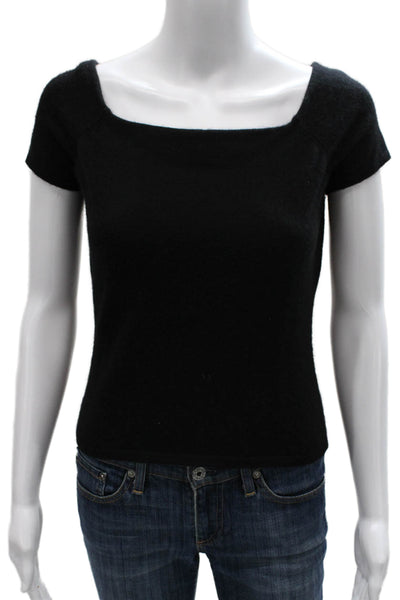 Heidi Weisel Women Black Wool Square Neck Short Sleeve Basic T-Shirt Size S