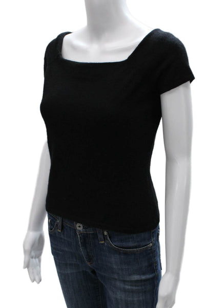 Heidi Weisel Women Black Wool Square Neck Short Sleeve Basic T-Shirt Size S