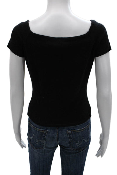 Heidi Weisel Women Black Wool Square Neck Short Sleeve Basic T-Shirt Size S