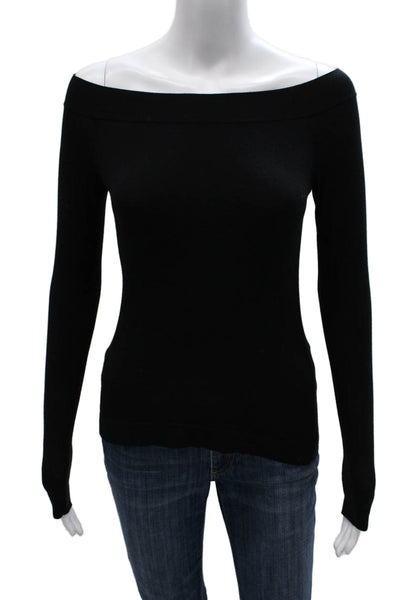 Donna Karan Collection Womens Off Shoulder Long Sleeve Blouse Black Size XS