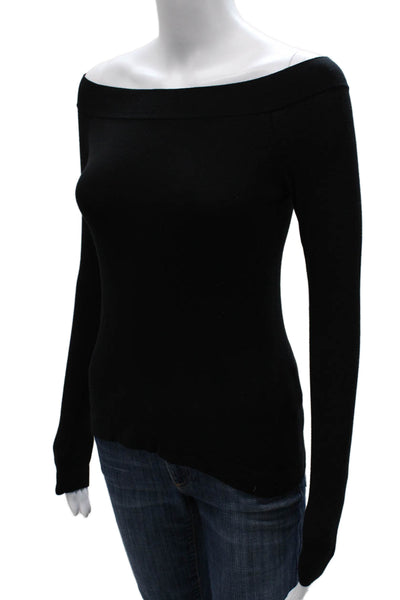 Donna Karan Collection Womens Off Shoulder Long Sleeve Blouse Black Size XS