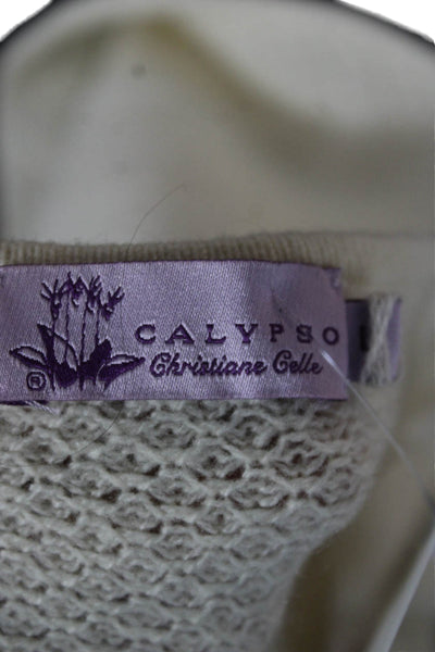 Calypso Christiane Celle Women Cashmere Pullover Sweater Ivory Boatneck Size L