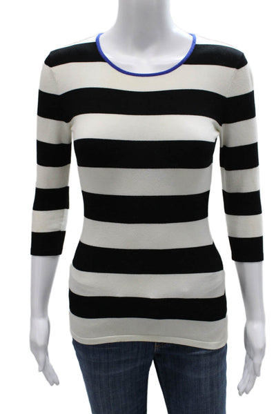 Intermix Womens Basic Black Cotton Striped Round Neck 3/4 Sleeve T-Shirt Size S
