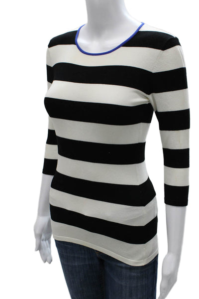 Intermix Womens Basic Black Cotton Striped Round Neck 3/4 Sleeve T-Shirt Size S