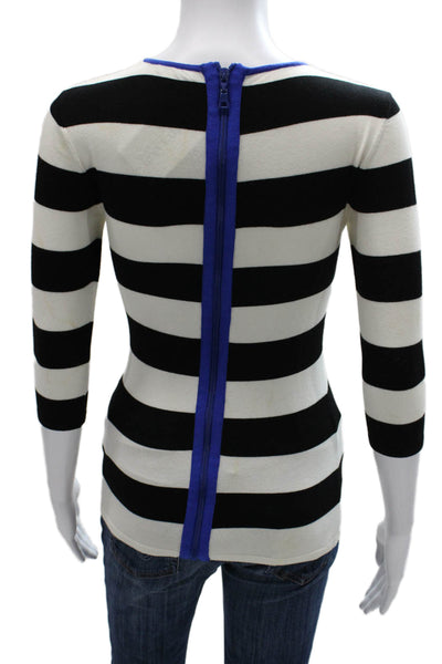 Intermix Womens Basic Black Cotton Striped Round Neck 3/4 Sleeve T-Shirt Size S