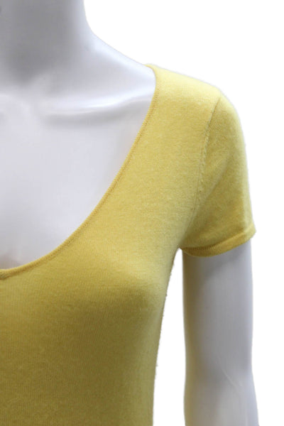 Heidi Weisel Womens Yellow Cashmere V Neck Short Sleeve Pullover Size S