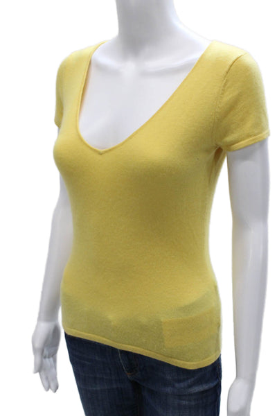 Heidi Weisel Womens Yellow Cashmere V Neck Short Sleeve Pullover Size S