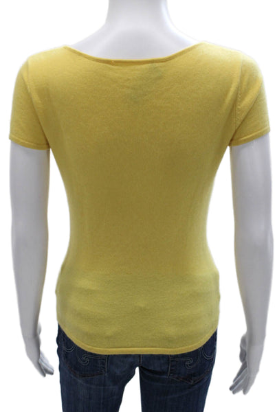 Heidi Weisel Womens Yellow Cashmere V Neck Short Sleeve Pullover Size S