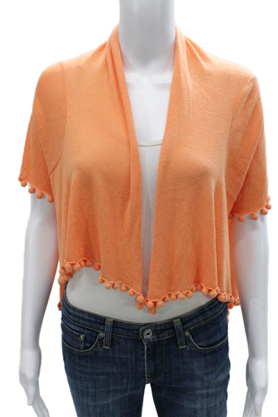 Zoe Couture Women Shrug Sweater Cotton Open Front Short Sleeve Orange Size M