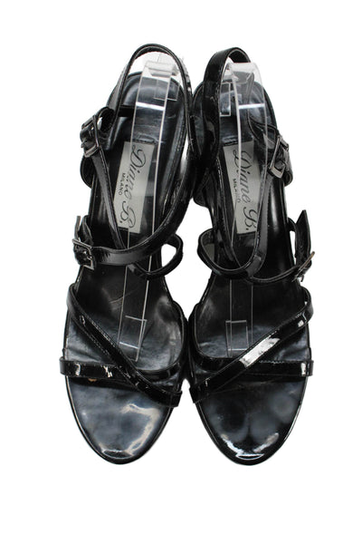 Diane B Womens Wedge Heel Platform Patent Leather Strappy Sandals Black Size 11