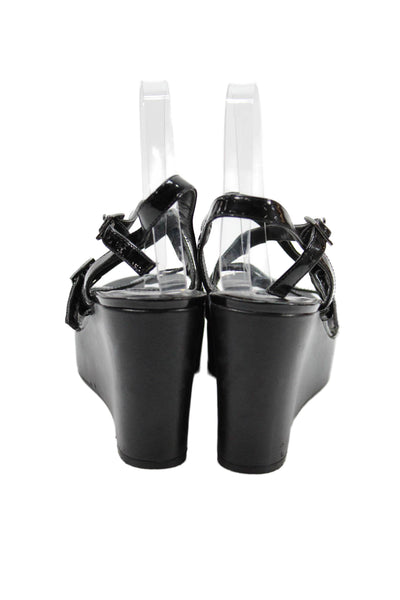 Diane B Womens Wedge Heel Platform Patent Leather Strappy Sandals Black Size 11