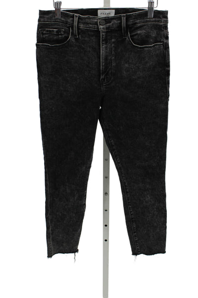Frame Women Skinny Jeans Black High Rise Cotton Blend Size 30