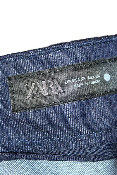 Zara Womens Tapered Jeans High Rise Blue Cotton Zip Inseam 26 Size XS